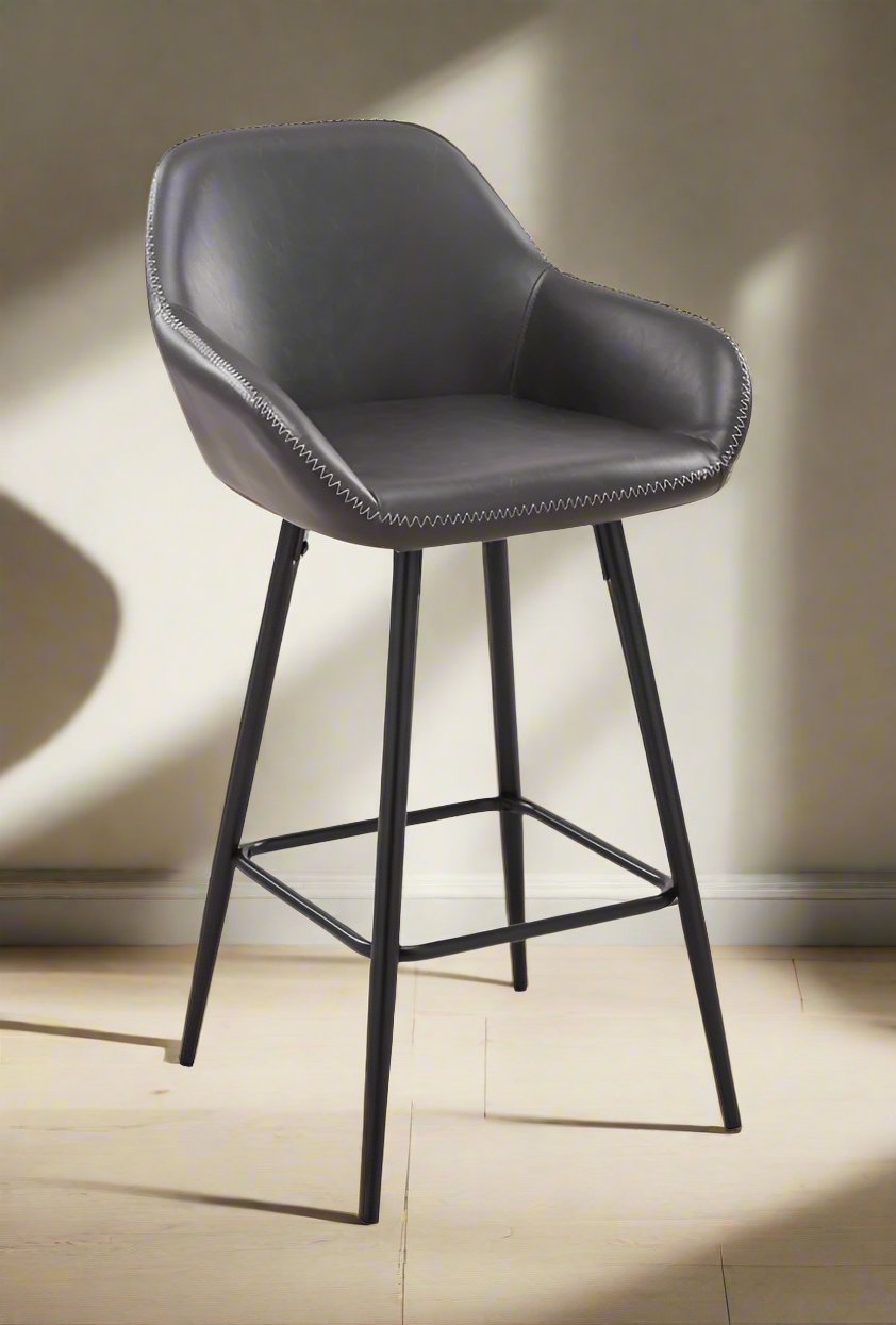 26" Vegan Leather Counter Stools in Gray (Set of 2)