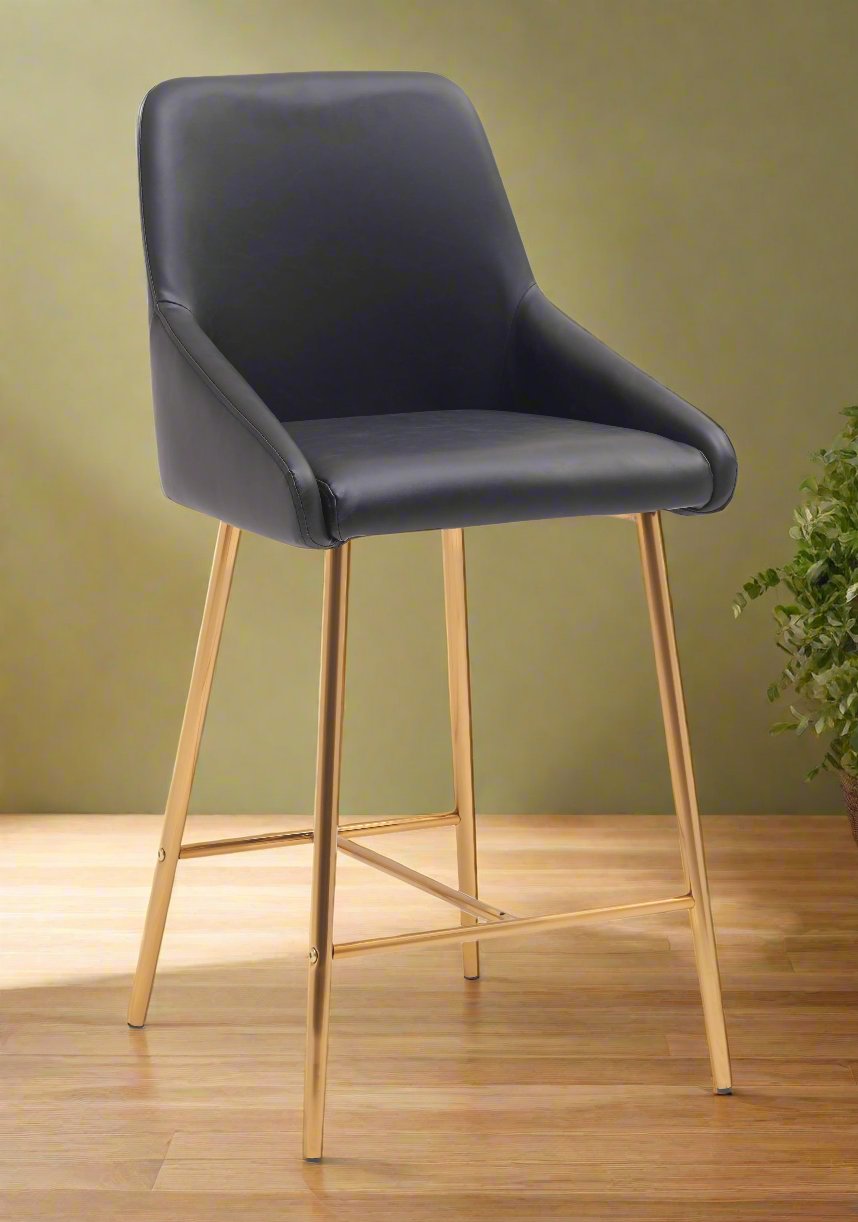 Black 26" Counter Stool With Golden Legs (Set of 2)