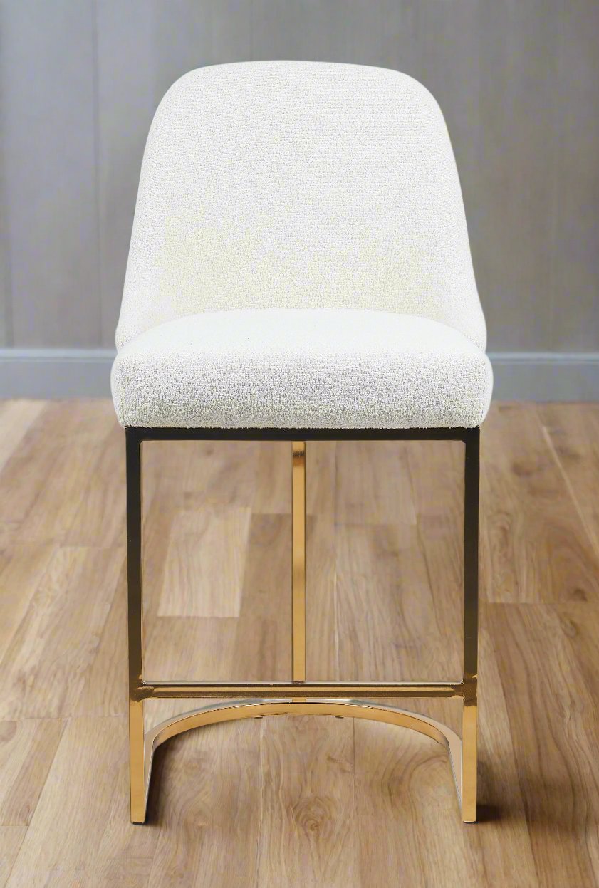 Barrelback Stool with Linen Seat and Metal Base Set Of 2