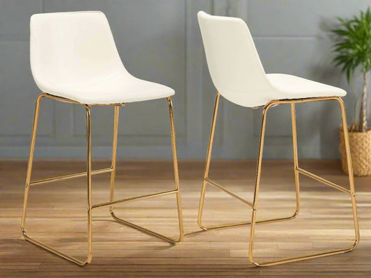 White 26 Inch Counter Stool, Set of 2, Gold Metal