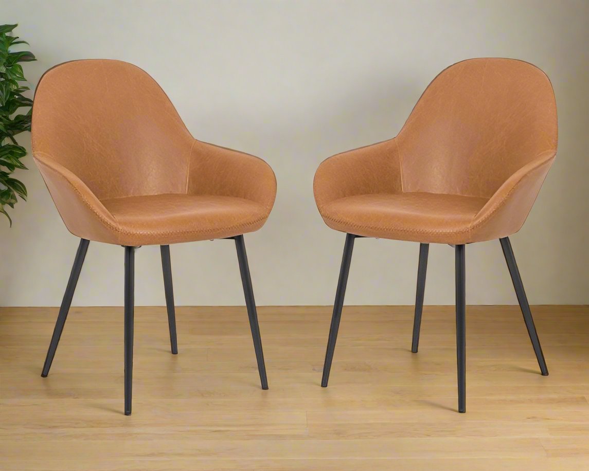 Tan Vegan Leather Upholstered Armchair (Set of 2)