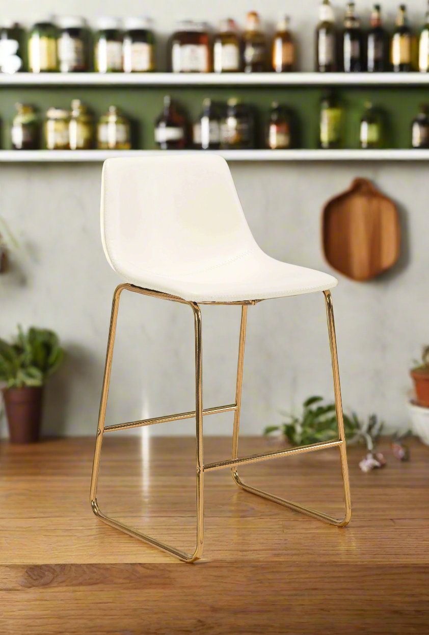 White 26 Inch Counter Stool, Set of 2, Gold Metal