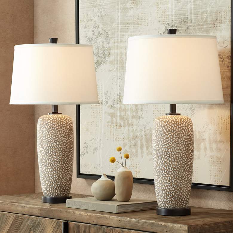 Pebbled Coastal Modern Table Lamps Set of 2