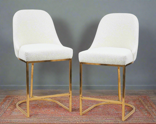 Barrelback Stool with Linen Seat and Metal Base Set Of 2