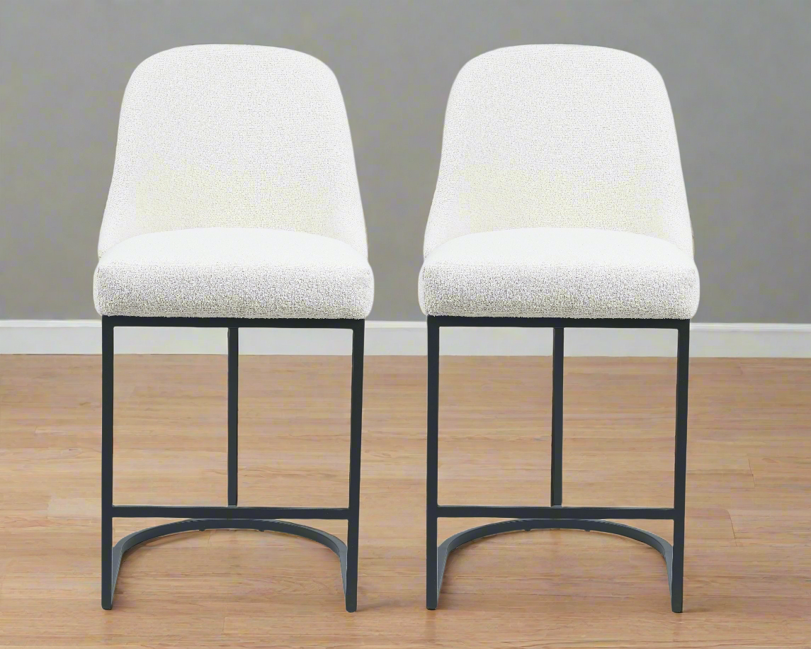 Barrelback Bar Stool 42.5 in White Backless Metal 20.75 Counter Stool with Fabric, Set of 2