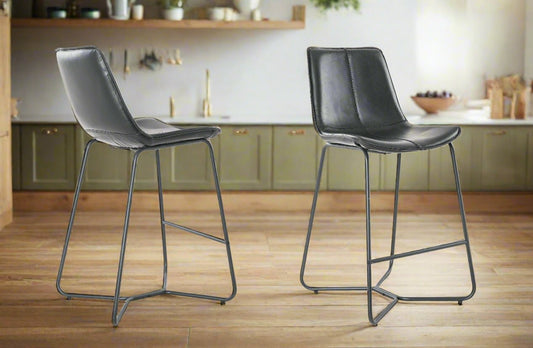 Black 26 Inch Counter Stool Vegan Leather (Set of 2)