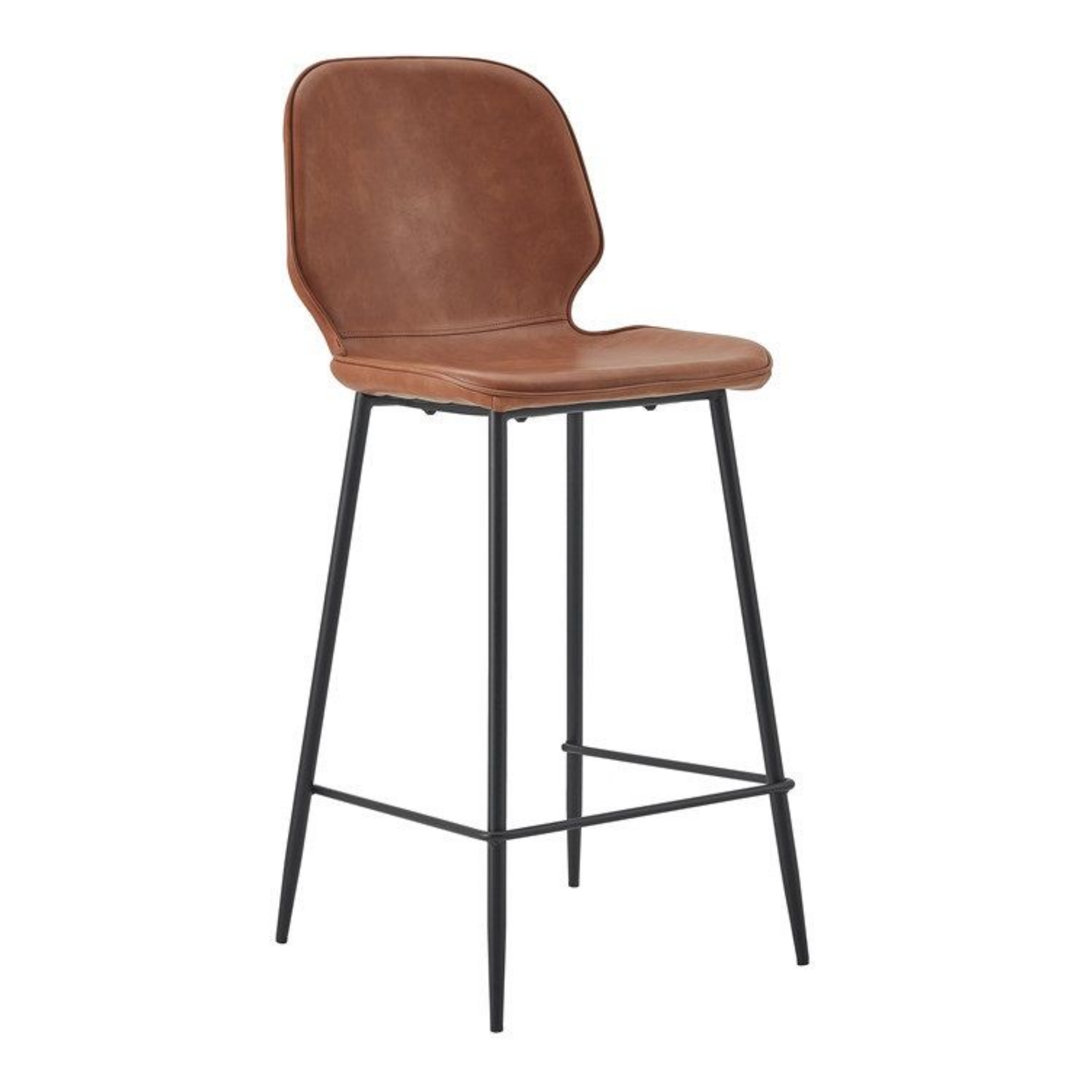 Tan bar stool with black legs on a white background