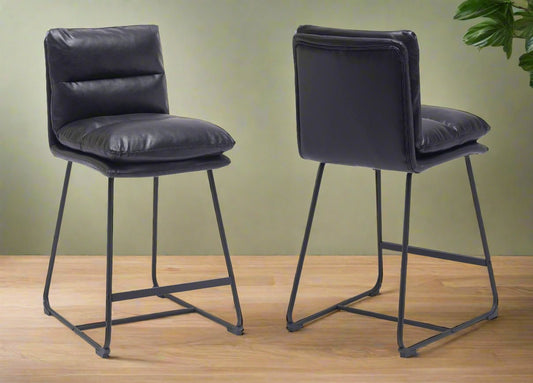 Black Upholstered 26-inch Counter Height Stools Vegan Leather (Set Of 2)