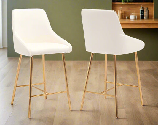 White 26" Counter Stool With Golden Legs (Set of 2)