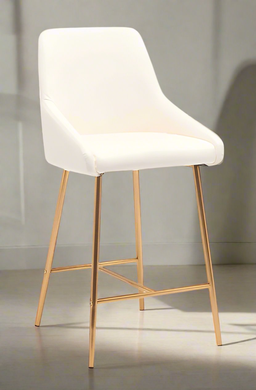 White 26" Counter Stool With Golden Legs (Set of 2)