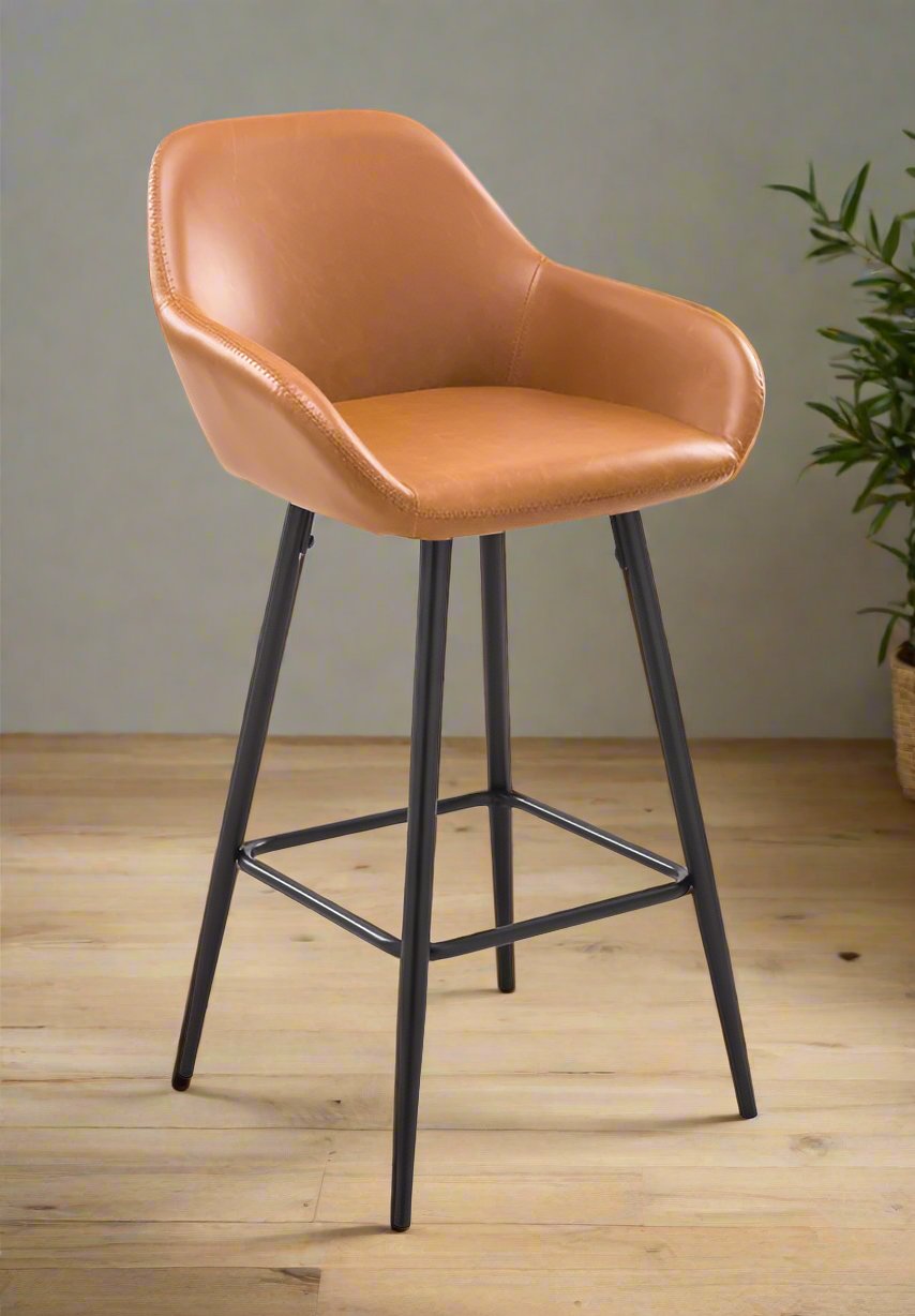 26" Vegan Leather Counter Stools in Tan (Set of 2)