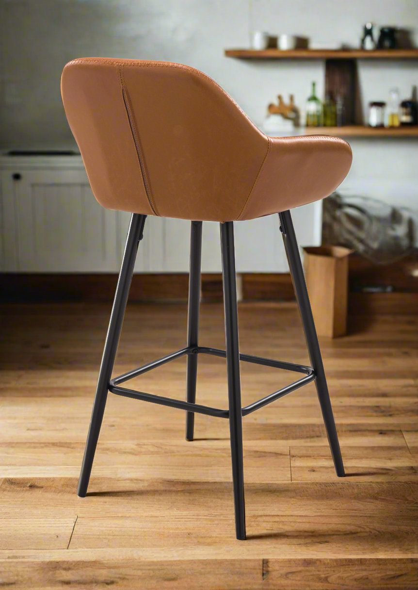 26" Vegan Leather Counter Stools in Tan (Set of 2)