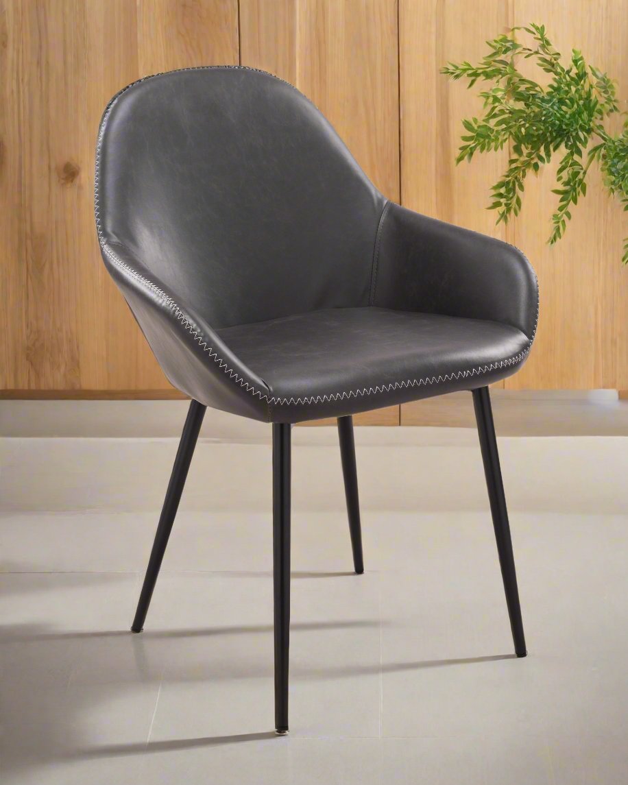 Gray Vegan Leather Upholstered Armchair (Set of 2)