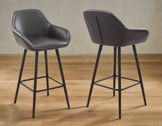 26" Vegan Leather Counter Stools in Gray (Set of 2)