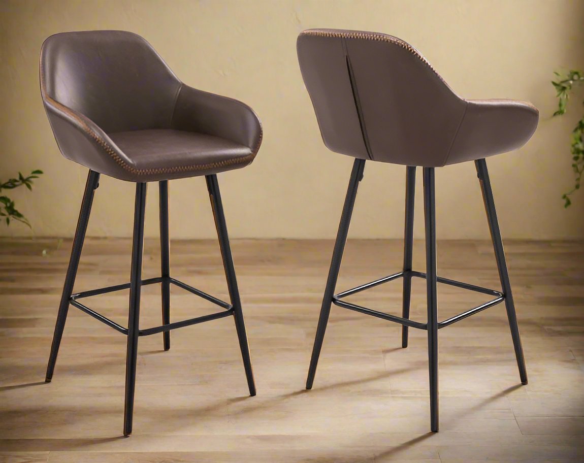 26" Vegan Leather Counter Stools in Brown (Set of 2)