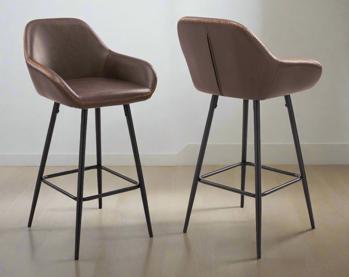 26" Vegan Leather Counter Stools in Brown (Set of 2)