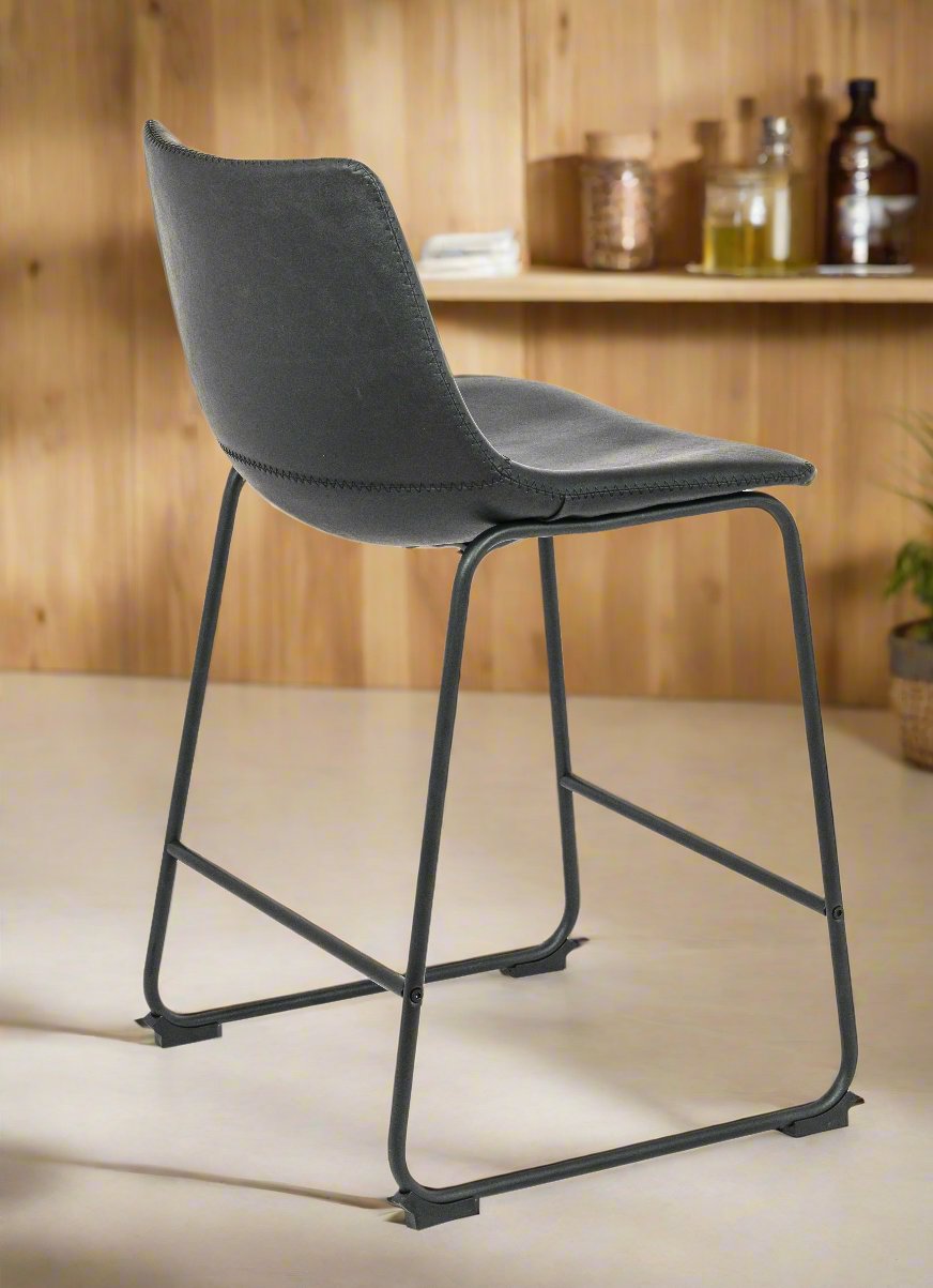 Black 26 Inch Upholstered Counter Stool with Metal Frame Set Of 2