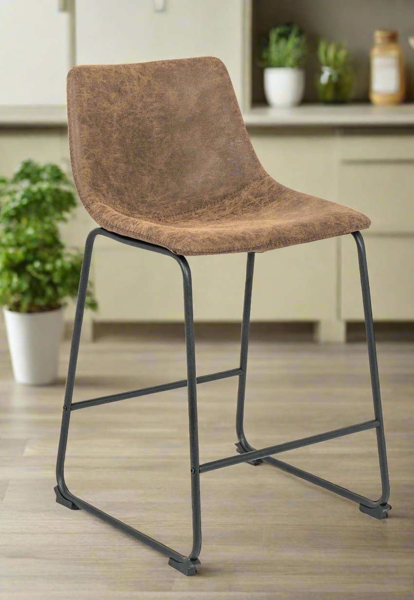 Tan 26 Inch Upholstered Counter Stool with Metal Frame Set Of 2