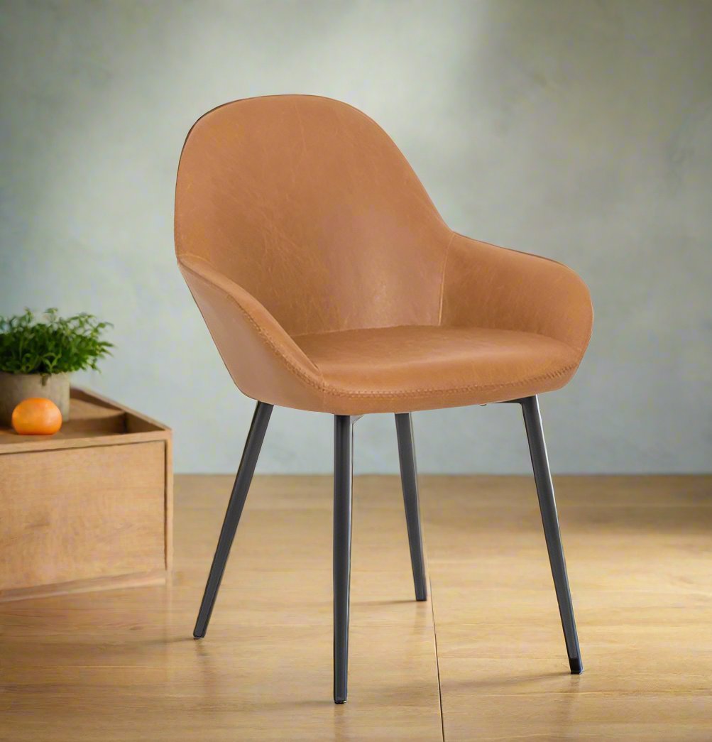 Tan Vegan Leather Upholstered Armchair (Set of 2)