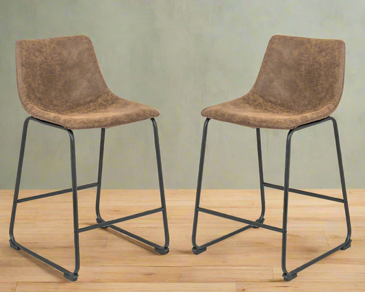 Tan 26 Inch Upholstered Counter Stool with Metal Frame Set Of 2