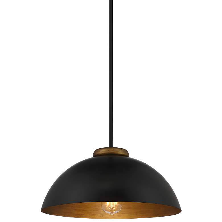 Wide Black and Gold Dome Pendant Light