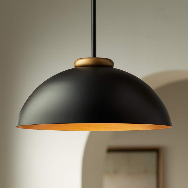 Wide Black and Gold Dome Pendant Light